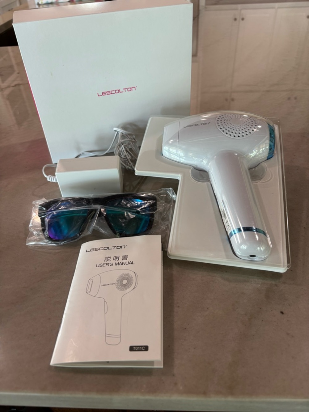 Lescolton White & Teal IPL Hair Removal Device with Protective Glasses